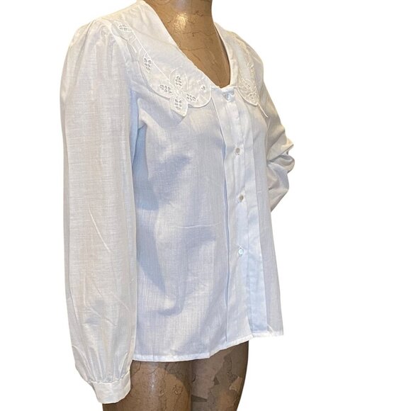 VTG Joseph II USA Button Down Eyelet Lace Pilgrim Collar Top 12 White #240K - Picture 2 of 8